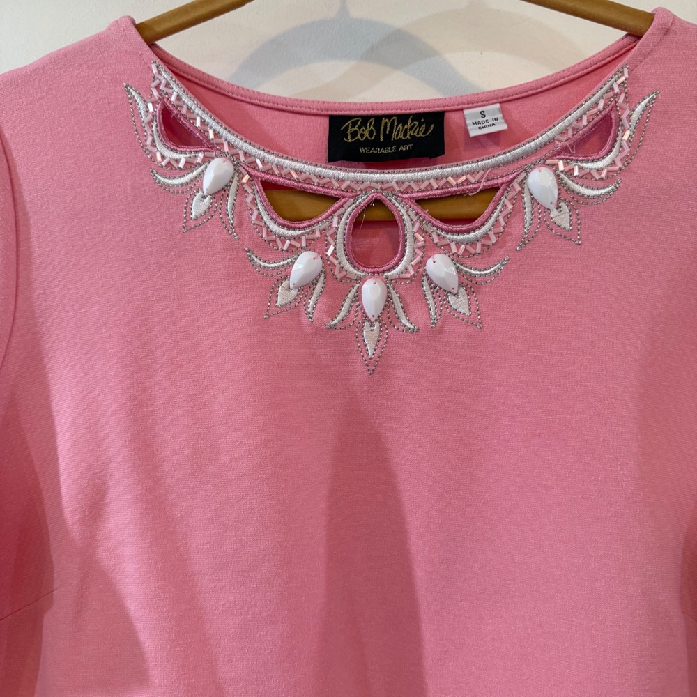 Bob Mackie Pink Embellished Fairycore Coquette Y2K S Romantic Embroidered Blouse